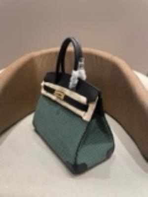 wholesale quality hermes birkin 25 swift green black toile quadrille ghw
